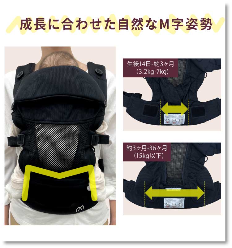 成長に合わせた自然なM字姿勢