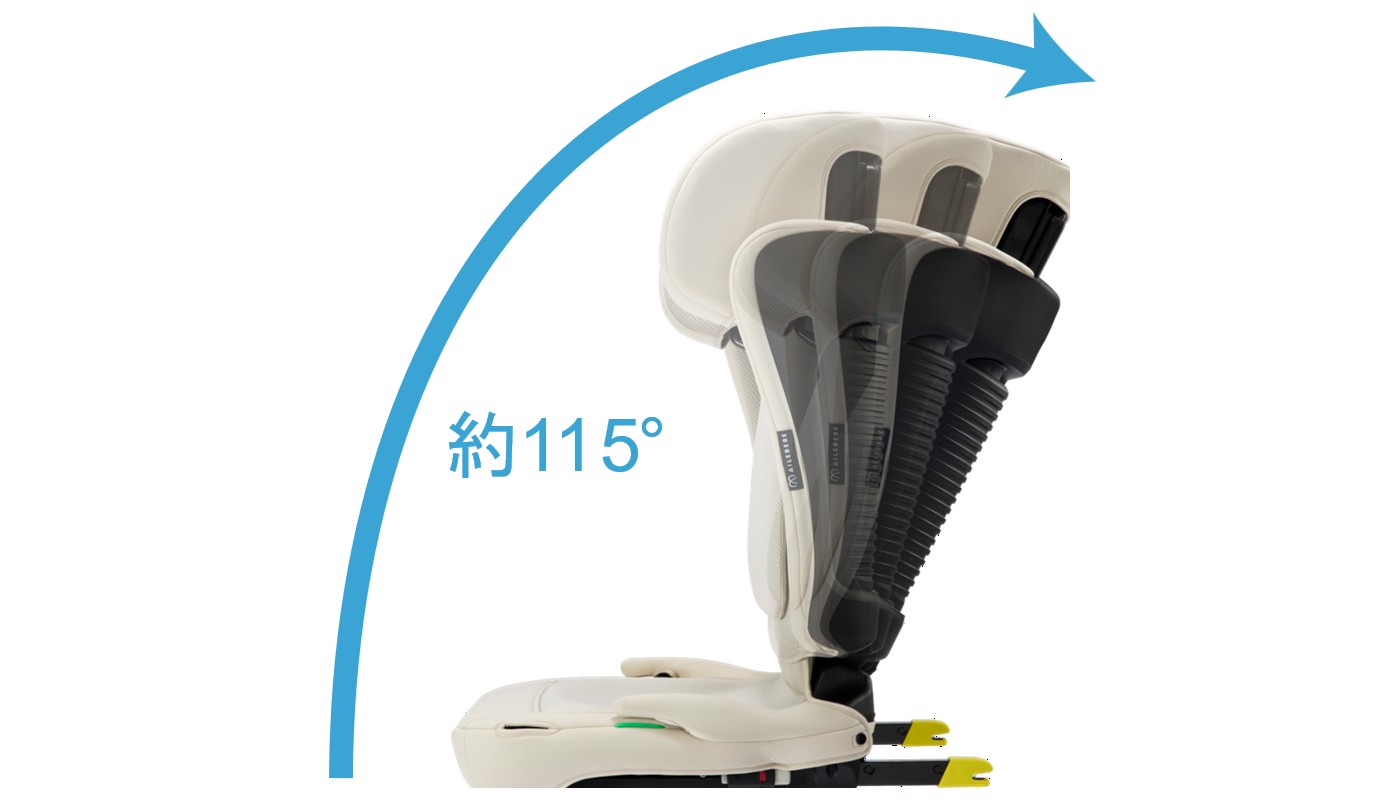 約115°まで背もたれを倒せる角度調節機構